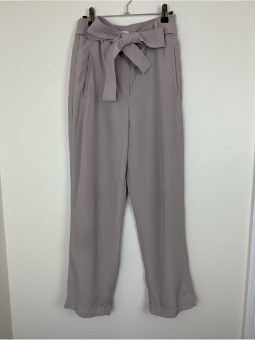Wilfred Tie Front High Rise Trousers Grey Size 6 Aritzia #66755